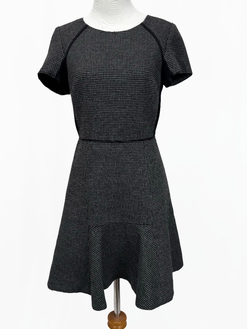 J.Crew Checkered Flutter Dress Size 2 Gray Black Tweed Wool Blend Fit Flare
